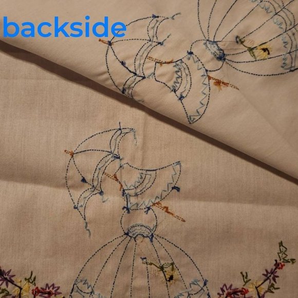 Handsewn Embroidered Dresser Scarf Table Runner Doily White Oval 51" x 10" - Picture 4 of 4